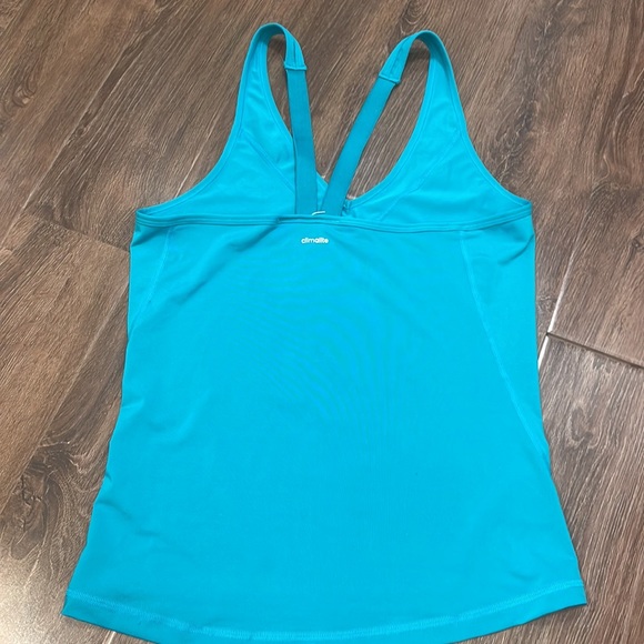 Adidas Women’s Climalite Aqua Turqouise Strappy Tank Top-Sleeveless Workout Tee - Picture 2 of 4